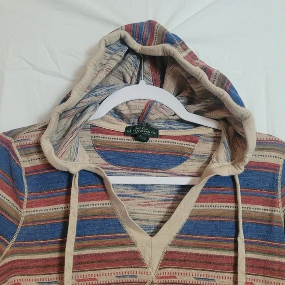 Lauren Ralph Lauren Striped Southwestern Hoodie XS Multi Color Cotton Pullover - Picture 3 of 12